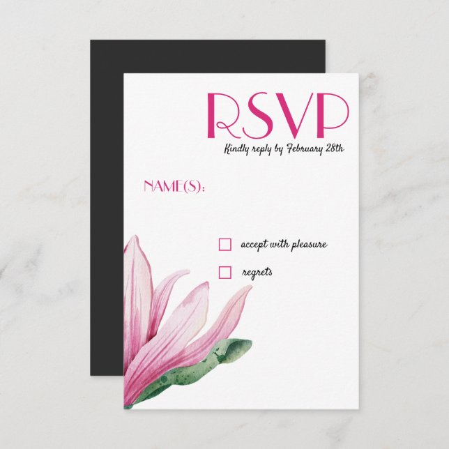 Invitation Fleur de Magnolia rose en fleurs | mariage gris RS (Devant / Derrière)