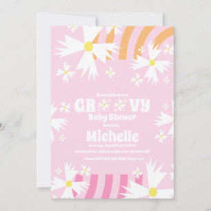 Invitation Fleur de marguerite Baby Shower Groovy Rose Orange