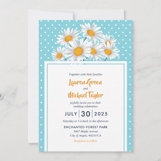 Invitation Fleur de marguerite blanche Polkadot Motif Floral  (Devant)