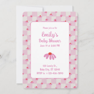 Invitation Fleur de marguerite rose pour bébé fille | Invitat