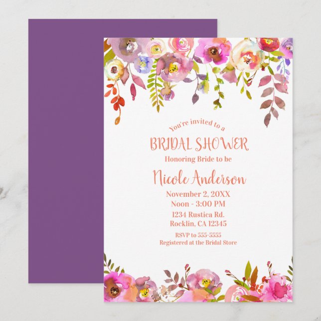 Invitation Fleur de mariage de printemps rose orange Pop coul (Devant / Derrière)