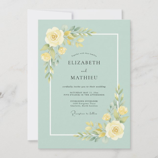 Invitation Fleur de mariage floral jaune pâle (Devant)