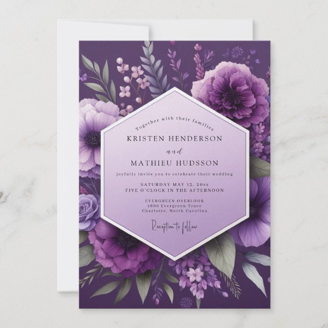 Invitation Fleur de mariage Ombre de Prune (Devant)