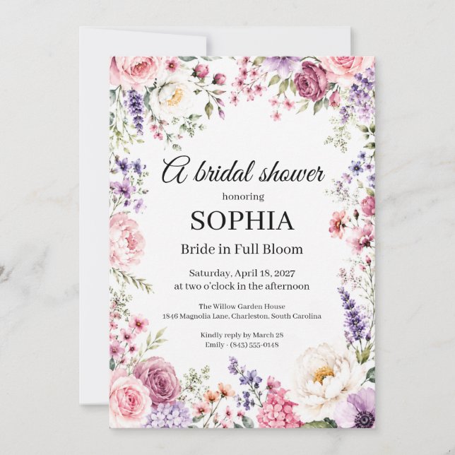 Invitation Fleur de Mariée en Fleurs Mariage Shower (Devant)