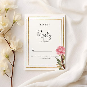 Invitation Fleur de menthe rose or blanc géométrique RSVP