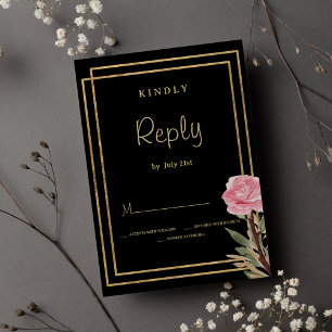 Invitation Fleur de menthe rose or noir géométrique RSVP