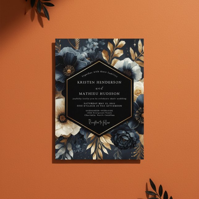 Invitation Fleur de minuit Mariage Opulent (Créateur téléchargé)