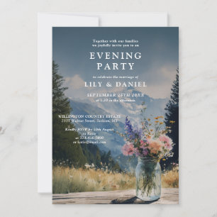 Invitation Fleur de montagne aquarelle dans un pot mason soir
