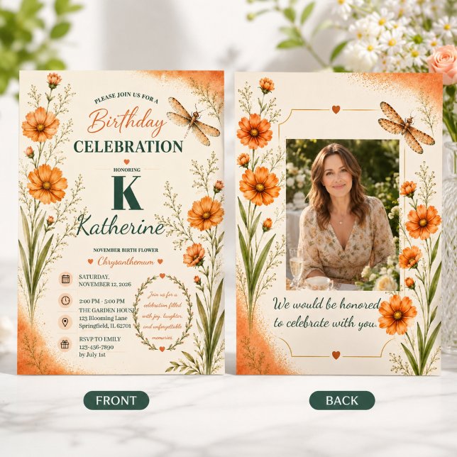 Invitation Fleur de naissance de novembre Chrysanthème Annive (Créateur téléchargé)