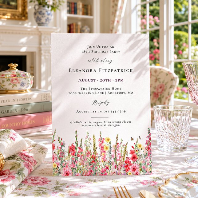 Invitation Fleur de naissance du mois d'août pour 18 ans Glad (Créateur téléchargé)