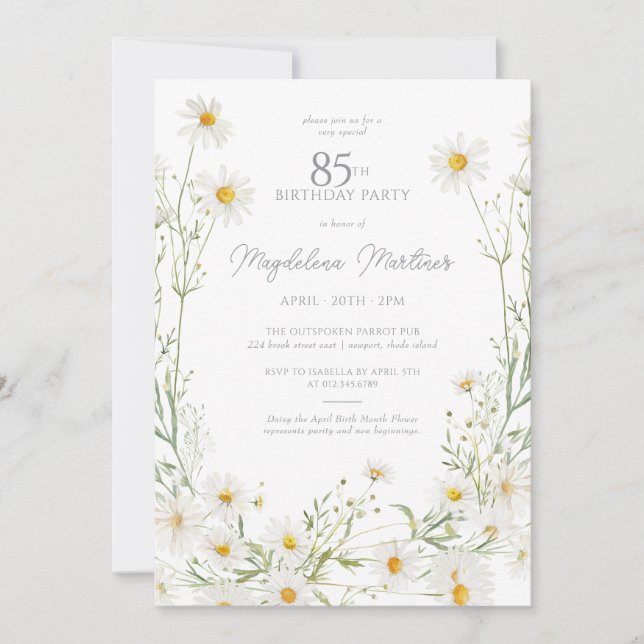 Invitation Fleur de naissance du mois d'avril pour 85e annive (Devant)