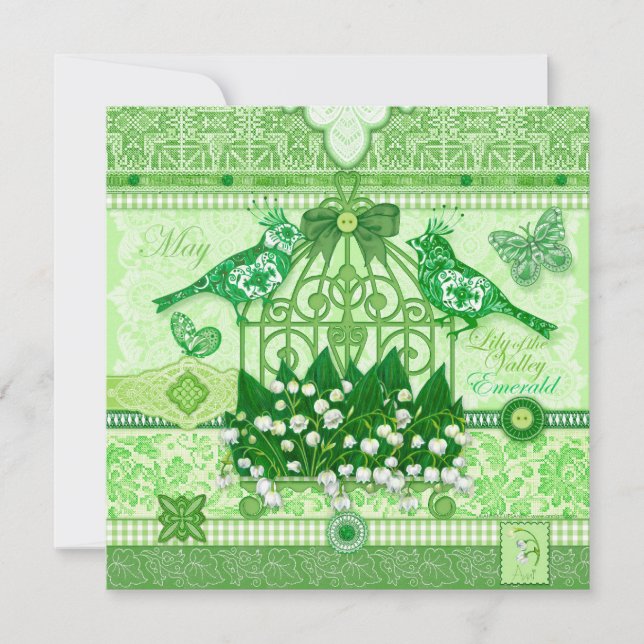 Invitation Fleur de naissance et Gem May Bircage Card (Devant)