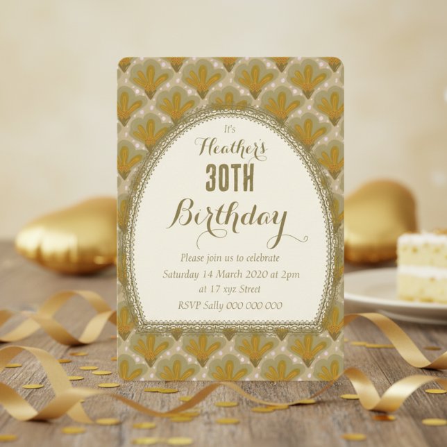 Invitation Fleur de naissance fantaisie aquarelle or  (Elegantly beautiful, this customizable card is just waiting for that special event.)