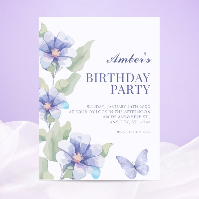 Invitation Fleur de naissance florale violette (Créateur téléchargé)