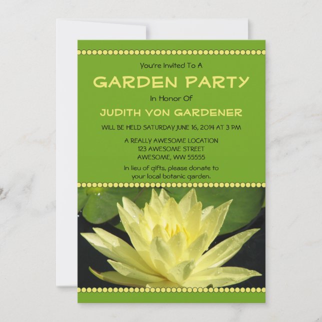 Invitation Fleur de nénuphar jaune de Garden Party (Devant)