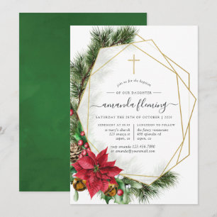Invitation Fleur de Noël géométrique baptême ou christening