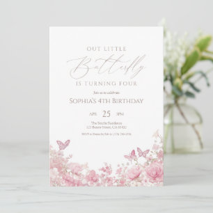 Invitation Fleur de papillon rose anniversaire