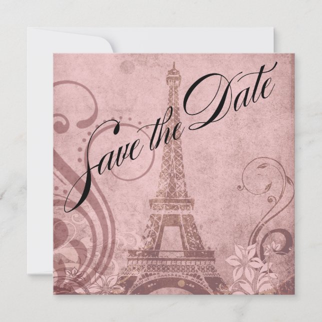 Invitation Fleur de Paris Tour Eiffel Save the Date | rose (Devant)