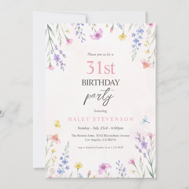 Invitation Fleur de Pastel Aquarelle Florale 31e Anniversaire (Devant)