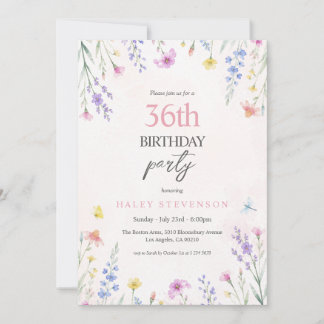 Invitation Fleur de Pastel Aquarelle Florale 36e Anniversaire