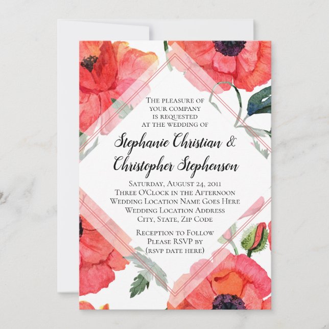 Invitation Fleur de pavot Aquarelle rouge Floral élégant mari (Devant)