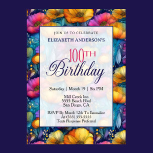 Invitation Fleur de pavot colorée et vibrante 100e anniversai