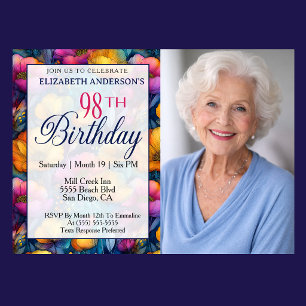 Invitation Fleur de pavot colorée et vibrante pour 98e annive