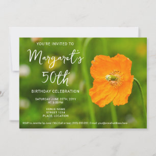 Invitation Fleur de pavot orange sur fond vert Photo 50e anni
