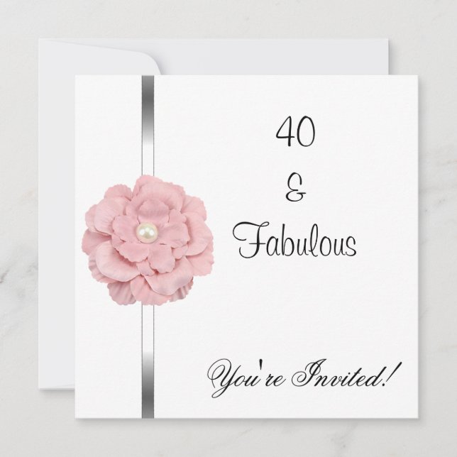 Invitation Fleur de perle blanche rose Incroyable 40e anniver (Devant)
