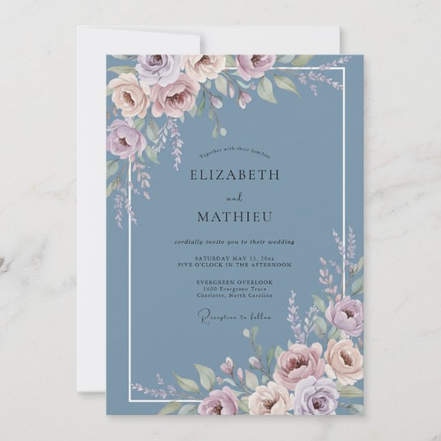 Invitation Fleur de Pervenche Mariage Fleurissant (Devant)