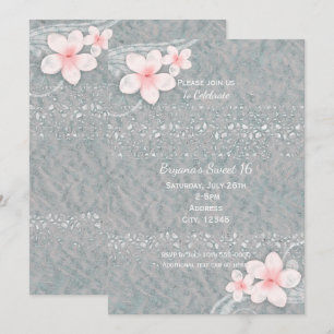 Invitation Fleur de Plumeria Tropicale Gris Rose Fête d'Été