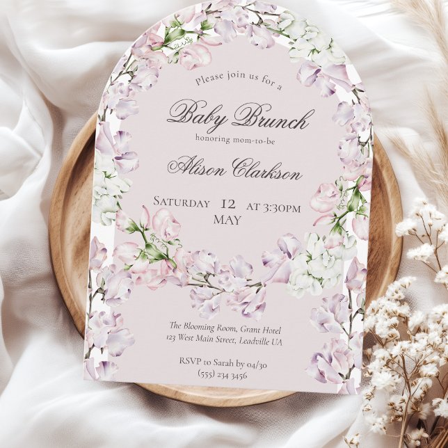 Invitation Fleur de pois de senteur Bébé brunch élégant lavan (Créateur téléchargé)