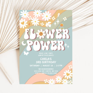 Invitation Fleur de pouvoir verte bleue Hippie Anniversaire R