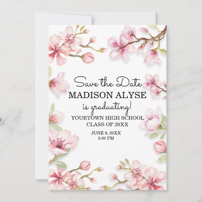 Invitation Fleur de printemps blanche rose pour la remise des (Devant)