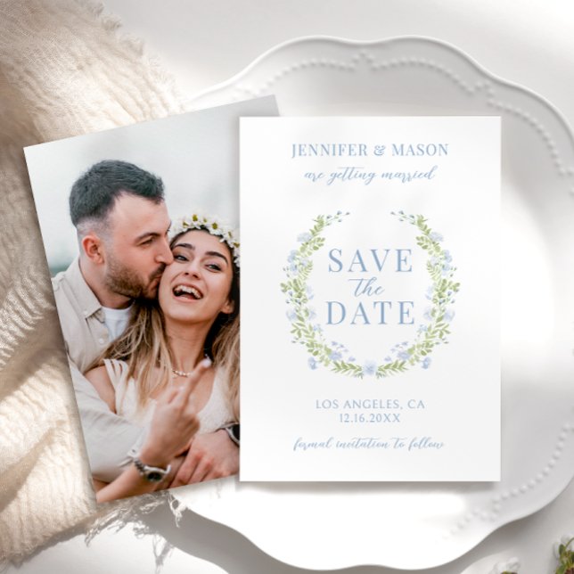 Invitation Fleur de printemps bleu Enregistrer la date invita (Créateur téléchargé)