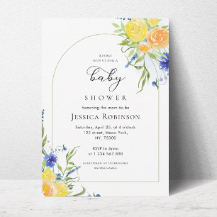 Invitation Fleur de printemps frais en Baby shower bleu et ja
