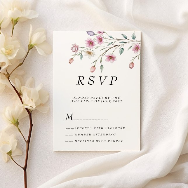 Invitation Fleur de printemps lilas à la menthe blanche rose  (Pink white mint lilac spring flower RSVP )