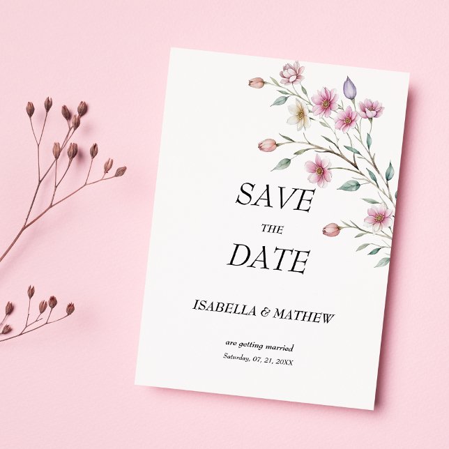 Invitation Fleur de printemps lilas menthe blanche rose Enreg (Pink white mint lilac spring flower Save the Date)