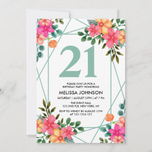 Invitation Fleur de printemps rose chic 21e anniversaire