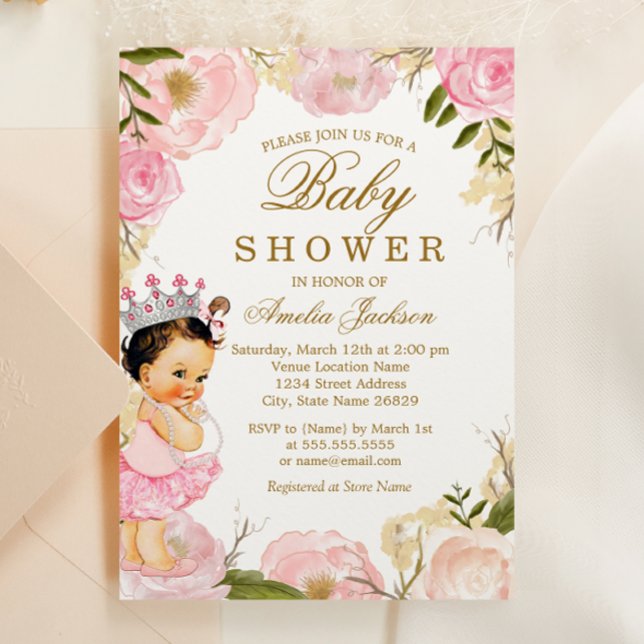 Invitation Fleur de rose bébé princesse C'est une fille Baby  (Créateur téléchargé)