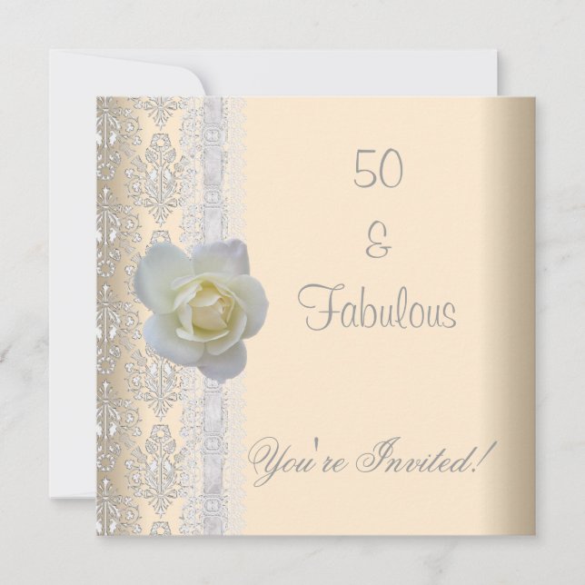 Invitation Fleur de rose blanche Crème Incroyable 50e anniver (Devant)