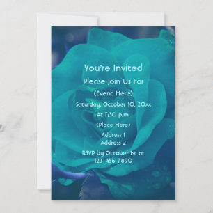 Invitation Fleur de rose bleue aqua 