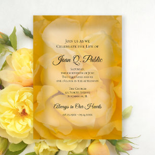 Invitation Fleur de rose jaune Célébration de la vie Memorial