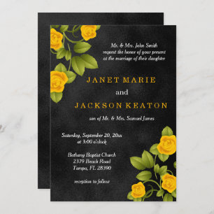 Invitation Fleur de rose noire et jaune Mariage