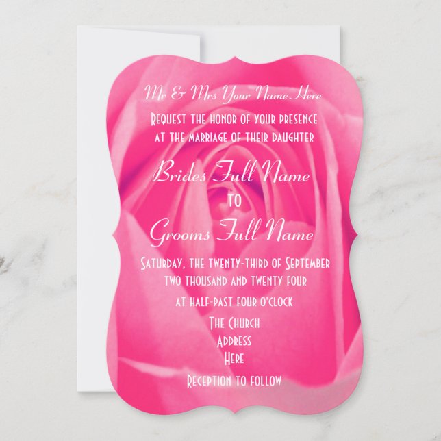 Invitation Fleur de rose rose vive mariage (Devant)