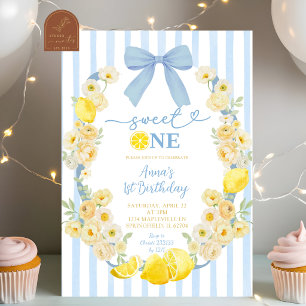 Invitation Fleur de ruban bleu Lemon Sweet One 1er anniversai