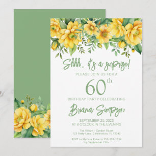 Invitation Fleur de Sage Jaune N'importe quel âge Surprise fê