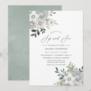 Invitation Fleur de sauge argentée aquarelle Sip and See