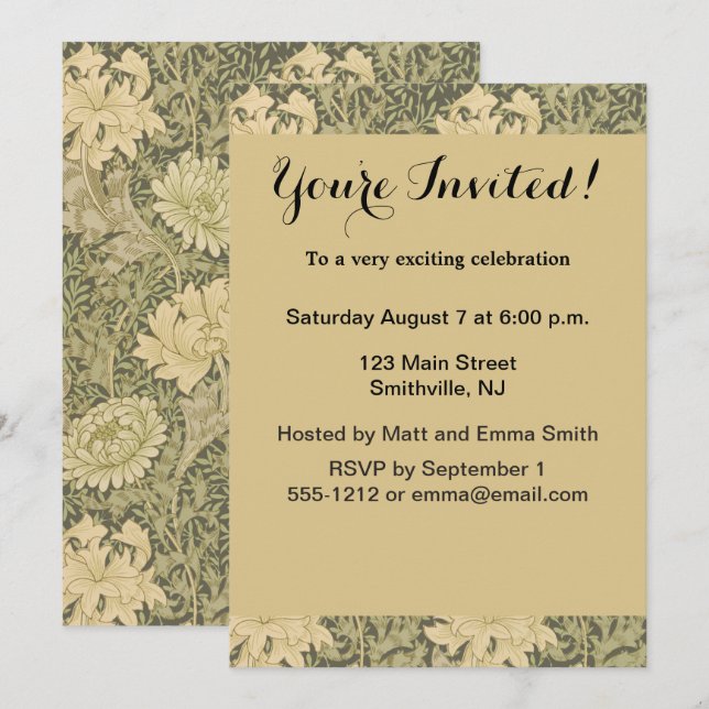Invitation Fleur de Sauge Chrysanthème de William Morris (Devant / Derrière)