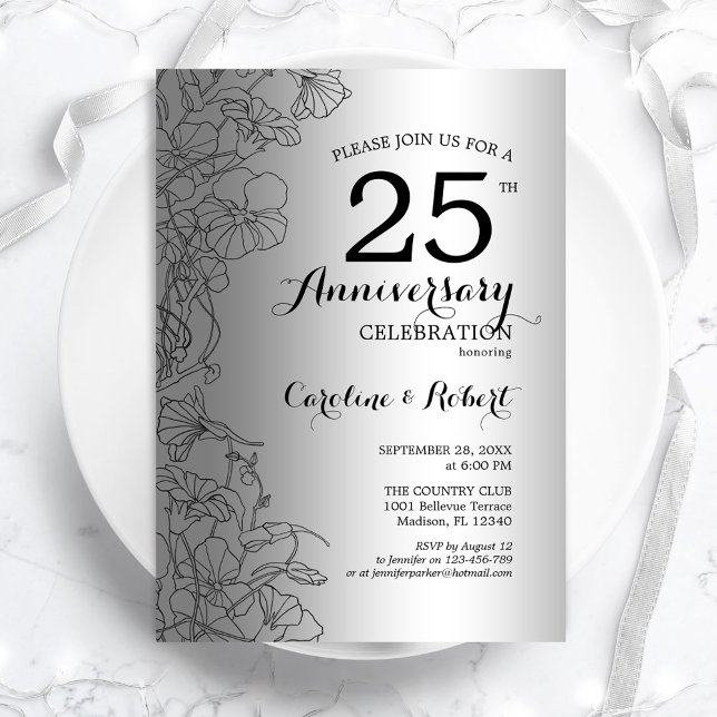 Invitation Fleur de Silver Black 25e Anniversaire (Créateur téléchargé)